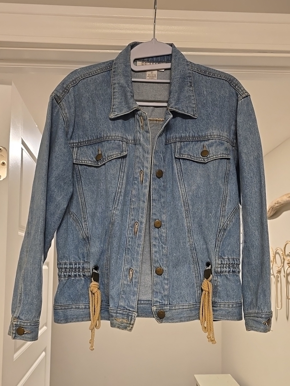 1992 Classic Light Blue Denim Jacket with Drawstring Waist